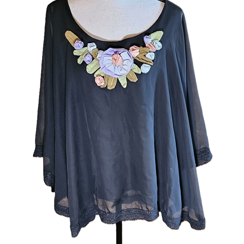 Patty La Belle SZ 2X Sheer Poncho Overlay W/Tank Lining Floral Boho,Flowy - Picture 2 of 16